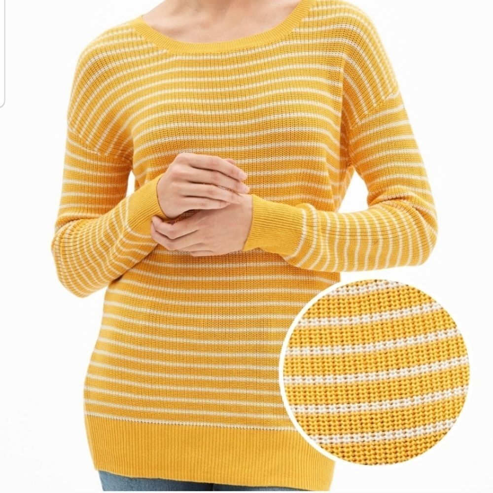 Gap Yellow White Striped Long Sleeve Knit Cotton Sweater Shaker Tunic - Size S